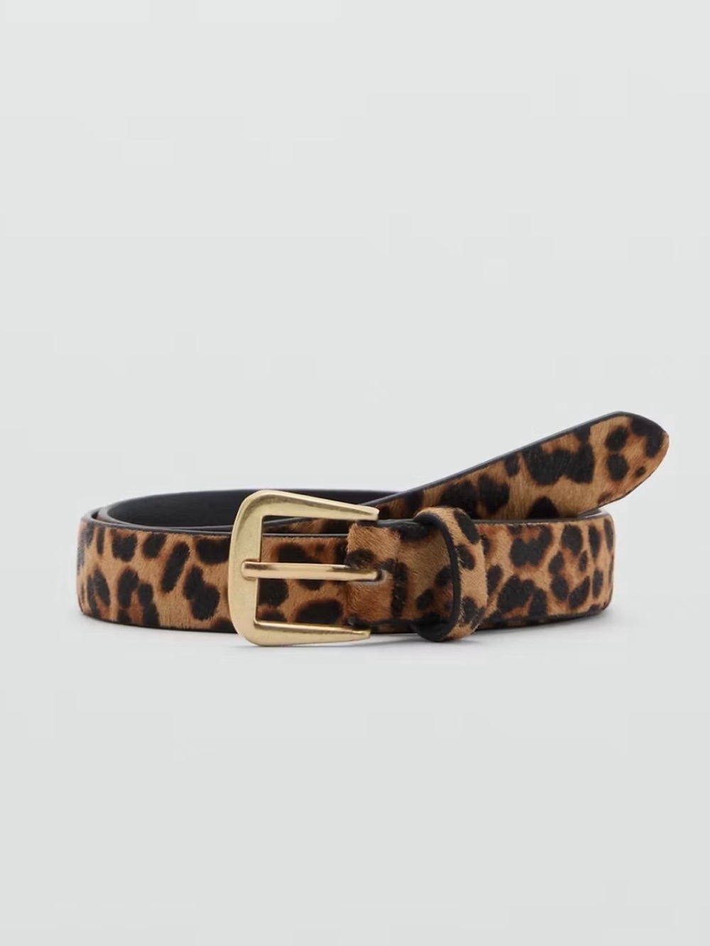 Mango Leopard Print Belt with Gold Buckle - Brown/Black